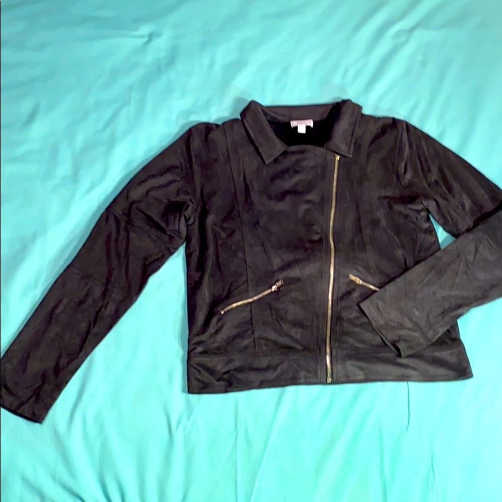 D Signed black faux suede jacket L 14/16
